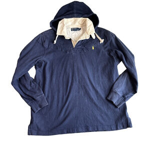 POLO RALPH LAUREN Rugby removable hood long sleeve‎ polo shirt blue Large